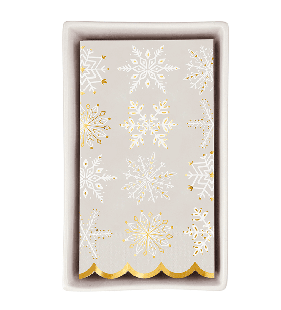 Ceramic Guest Napkin Tray + Napkins - Snowflakes - Veranda Cafe & Mercantile