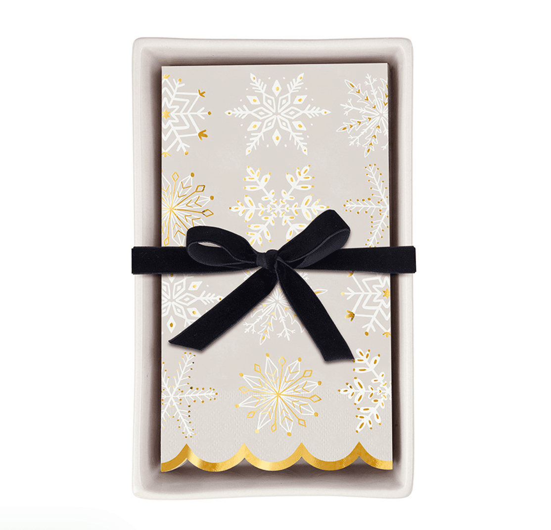 Ceramic Guest Napkin Tray + Napkins - Snowflakes - Veranda Cafe & Mercantile
