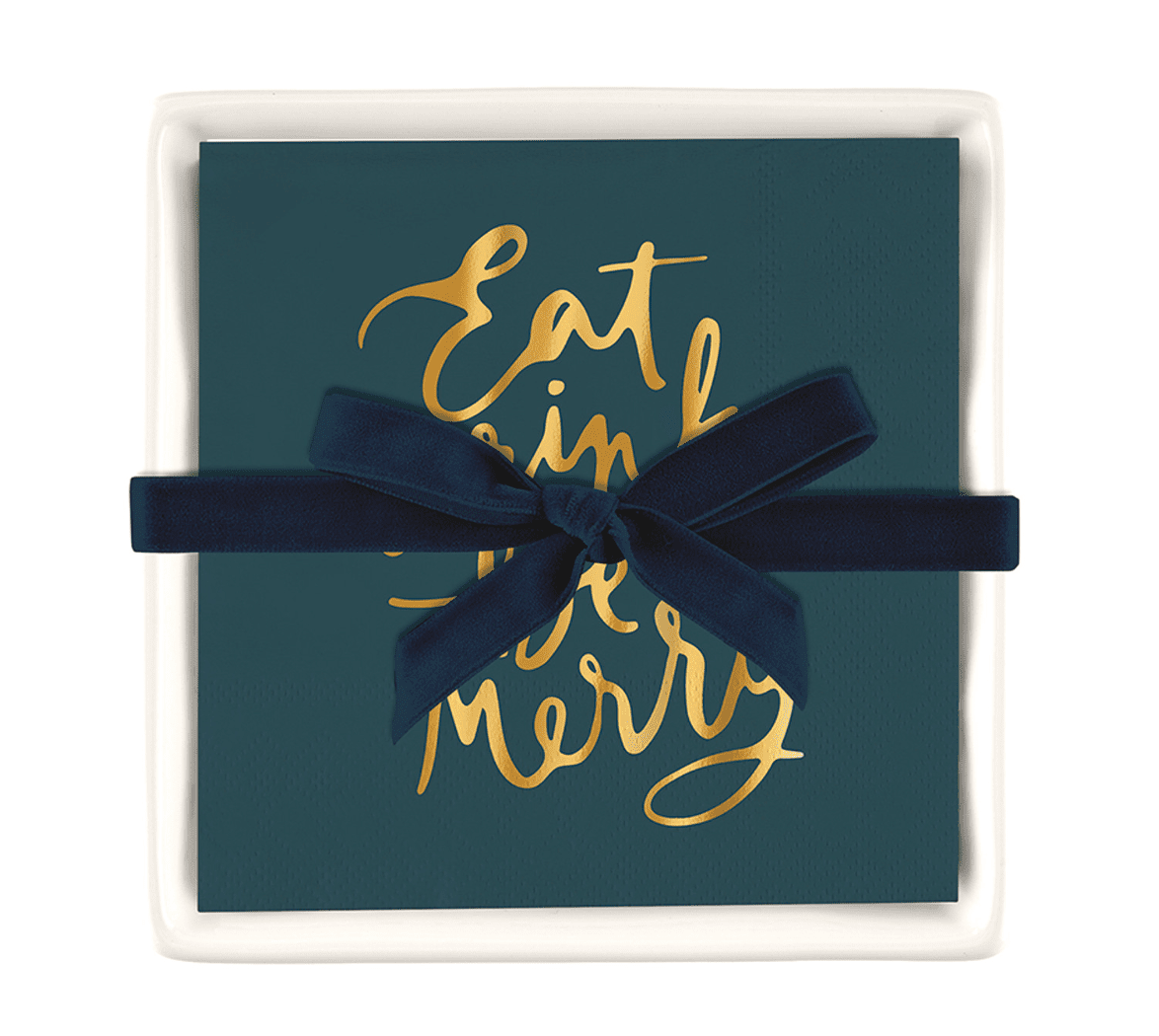 Ceramic Napkin Tray + Napkins - Eat Drink and be Merry - Veranda Cafe & Mercantile