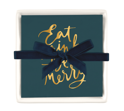 Ceramic Napkin Tray + Napkins - Eat Drink and be Merry - Veranda Cafe & Mercantile