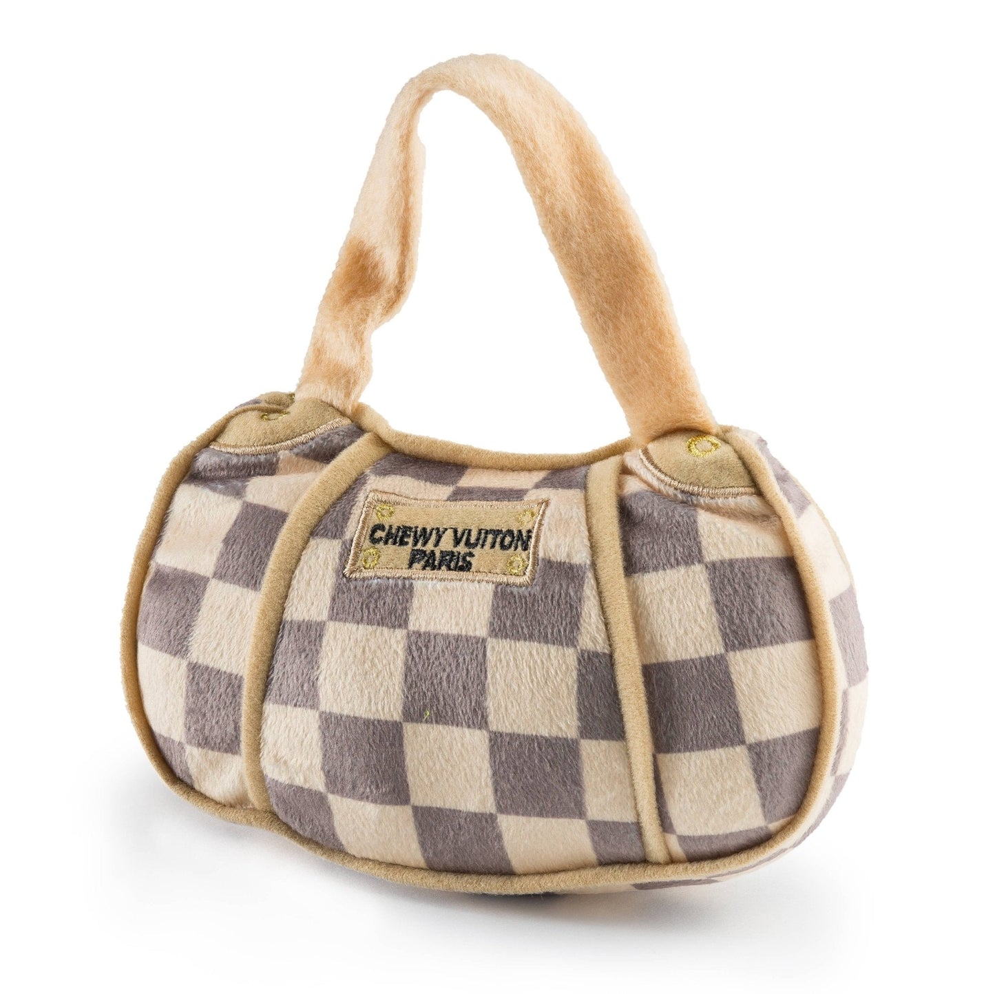 Checker Chewy Vuiton Handbag Squeaker Dog Toy - Veranda Cafe & Mercantile