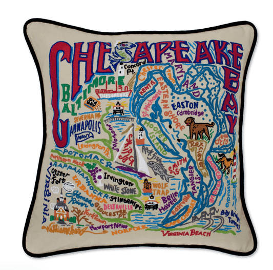 Chesapeake Bay Hand - Embroidered Pillow - Veranda Cafe & Mercantile