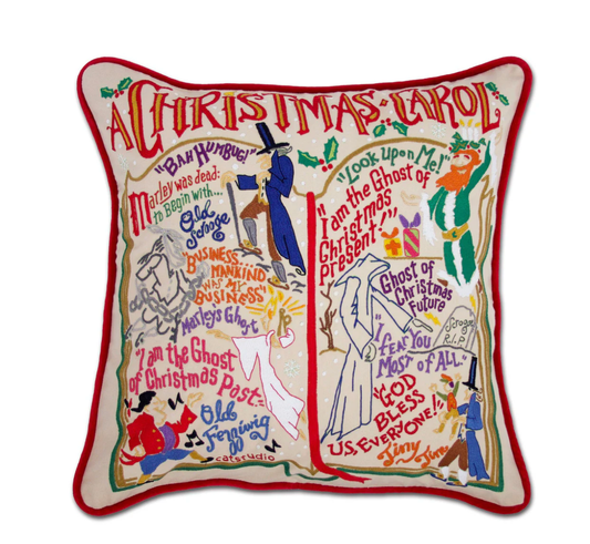 Christmas Carol Hand - Embroidered Pillow - Veranda Cafe & Mercantile
