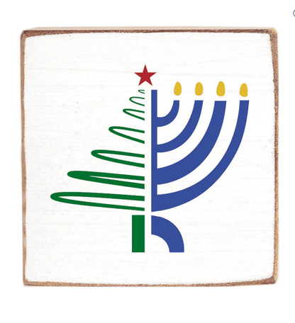 Christmas Hanukkah Wood Block - Veranda Cafe & Mercantile