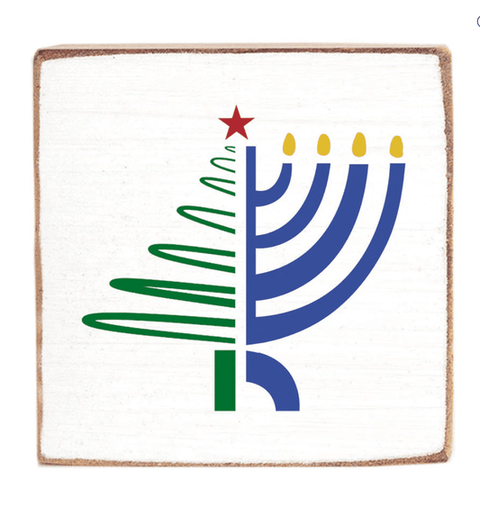 Christmas Hanukkah Wood Block - Veranda Cafe & Mercantile