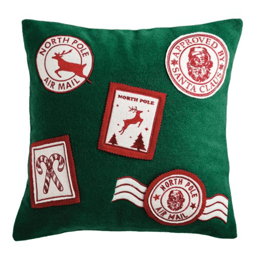 Christmas Stamps Felted Pillow - Veranda Cafe & Mercantile