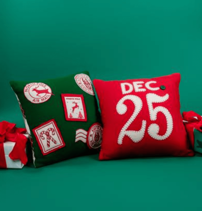 Christmas Stamps Felted Pillow - Veranda Cafe & Mercantile