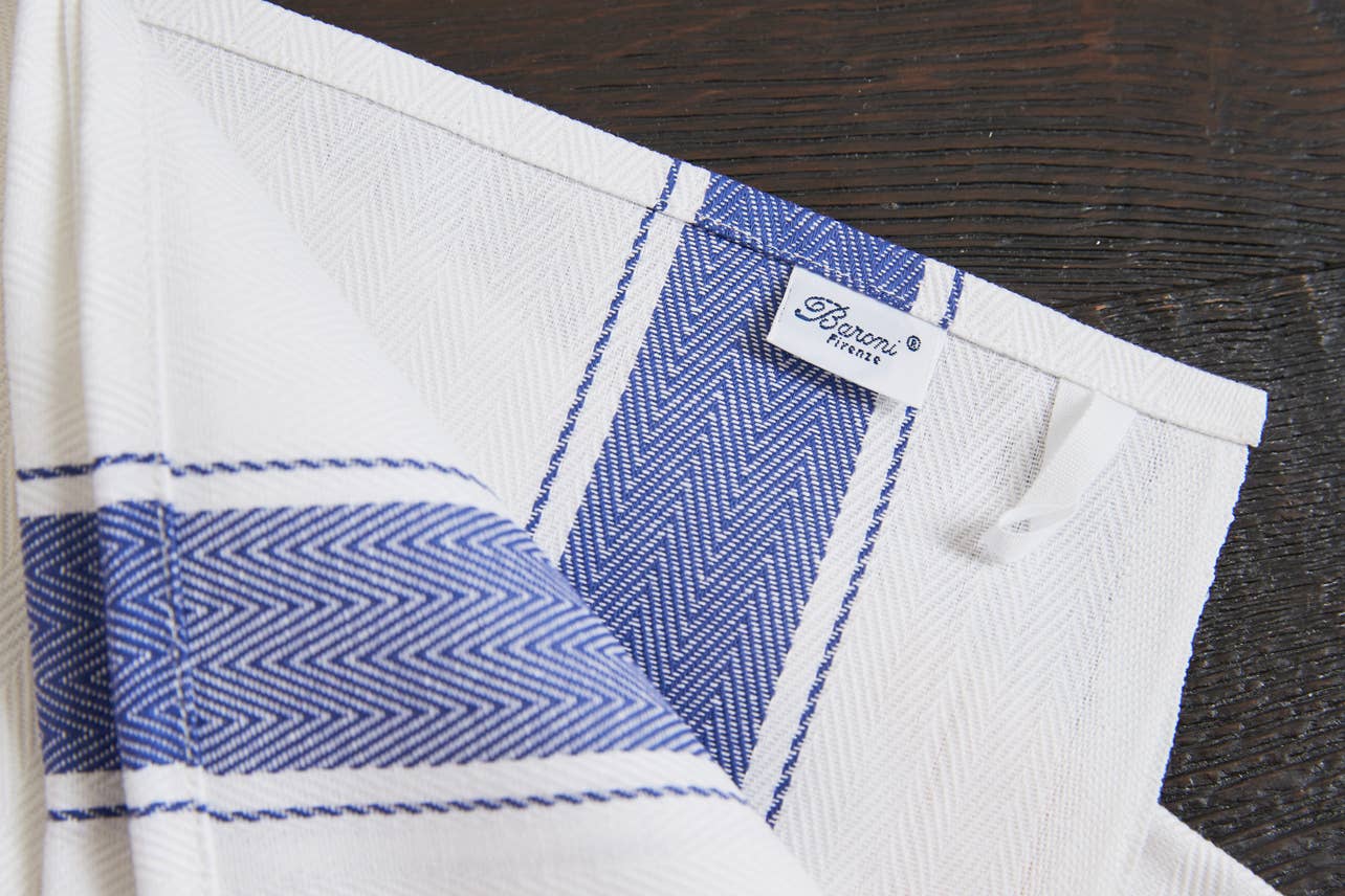 Classic Italian Kitchen Towel - Herringbone Blue - Veranda Cafe & Mercantile