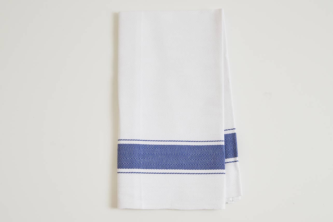 Classic Italian Kitchen Towel - Herringbone Blue - Veranda Cafe & Mercantile