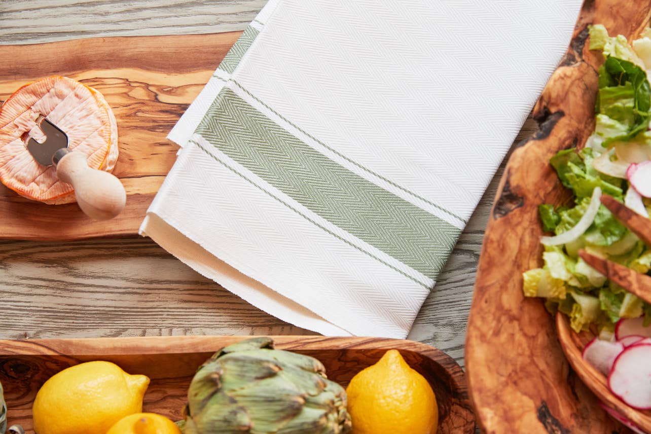 Classic Italian Kitchen Towel - Herringbone Green - Veranda Cafe & Mercantile