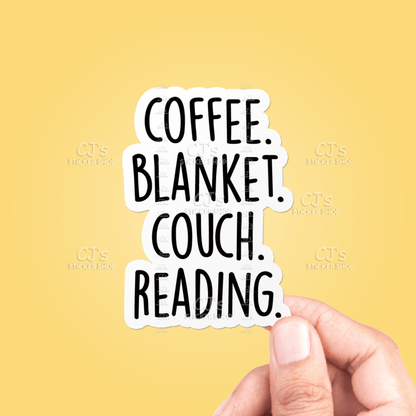 Coffee Blanket Couch Reading Sticker Vinyl Decal - Veranda Cafe & Mercantile