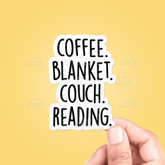 Coffee Blanket Couch Reading Sticker Vinyl Decal - Veranda Cafe & Mercantile