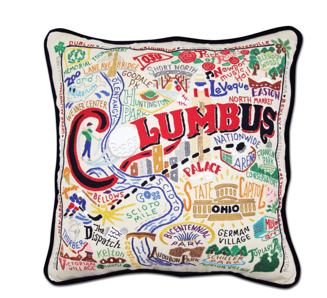 Columbus Hand - Embroidered Pillow - Veranda Cafe & Mercantile