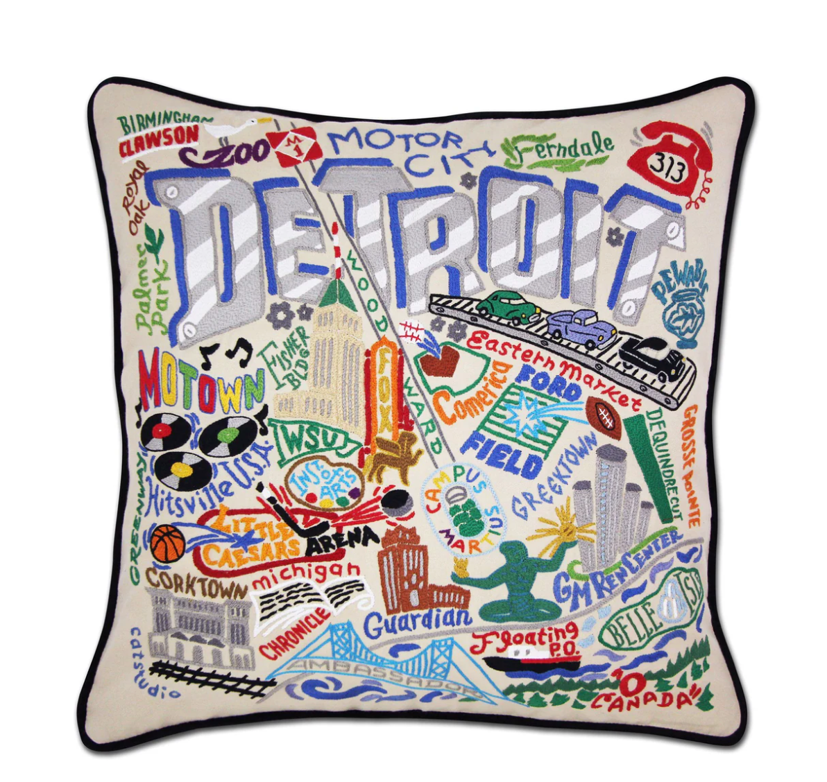 Detroit Hand - Embroidered Pillow - Veranda Cafe & Mercantile
