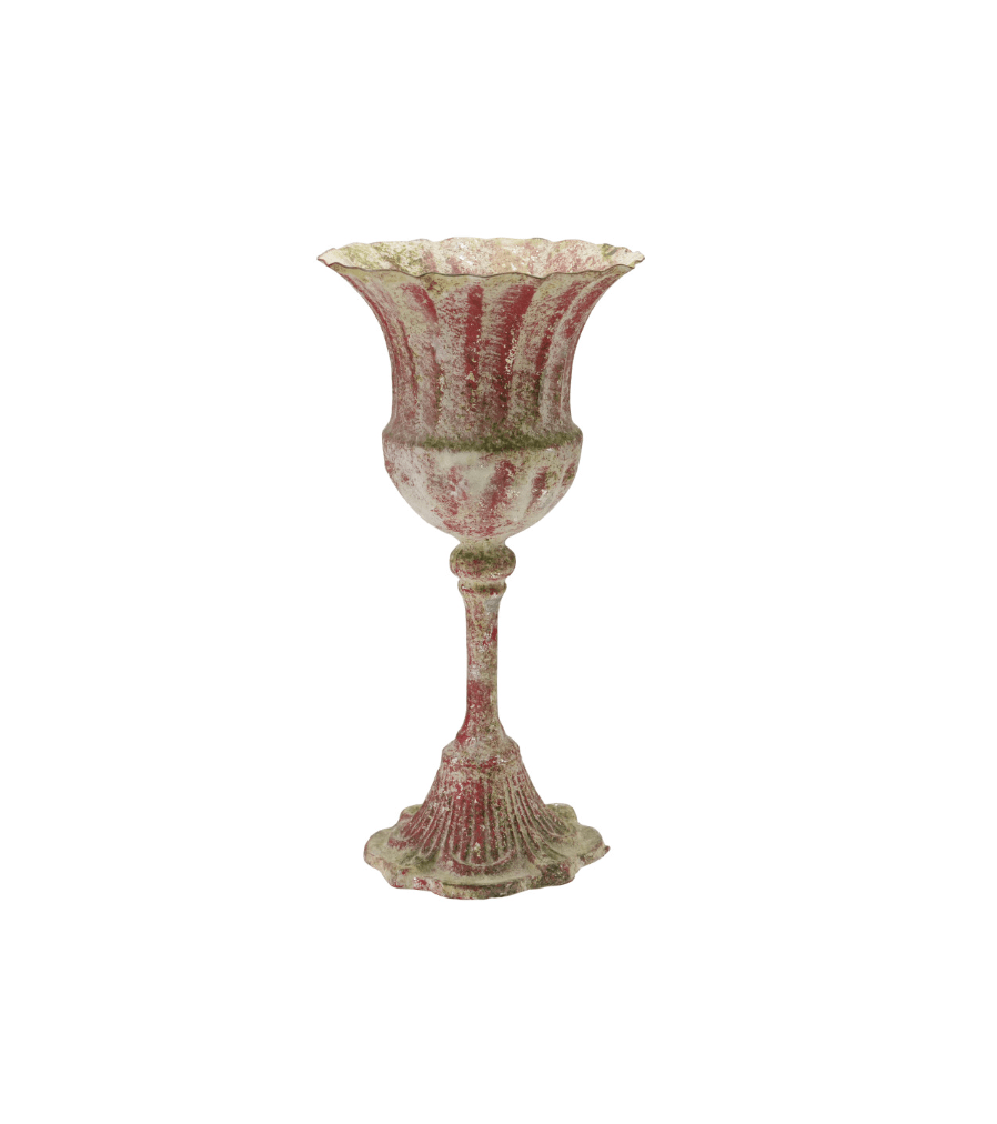 Distressed Scarlet Iron Urn - Veranda Mercantile