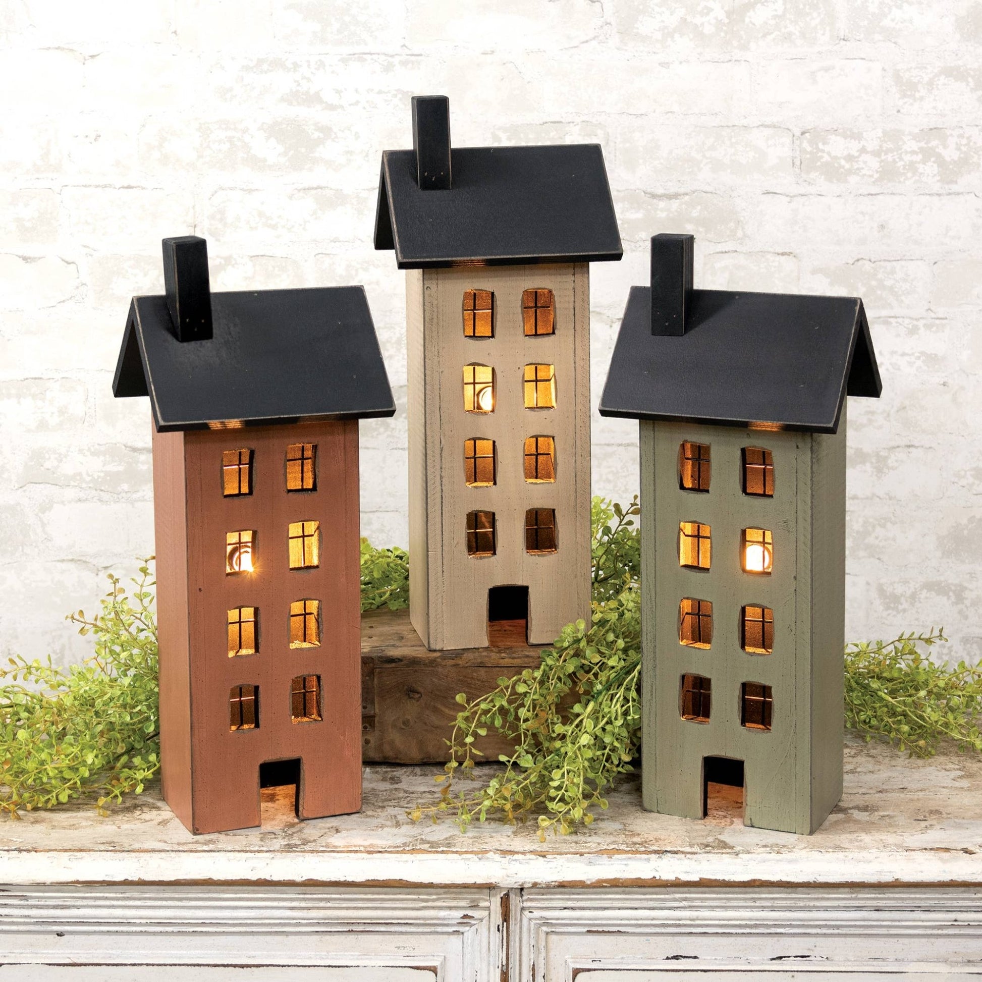 Distressed Wooden Primitive Saltbox House - 17.5"H - Veranda Cafe & Mercantile