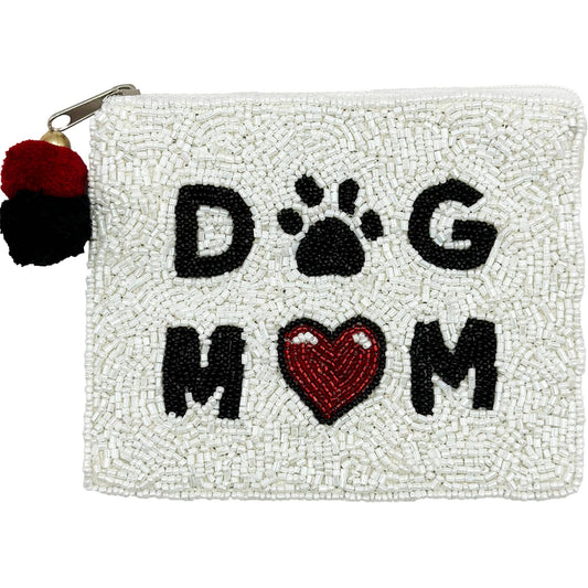 Dog Mom Black Beaded Pouch - Veranda Cafe & Mercantile
