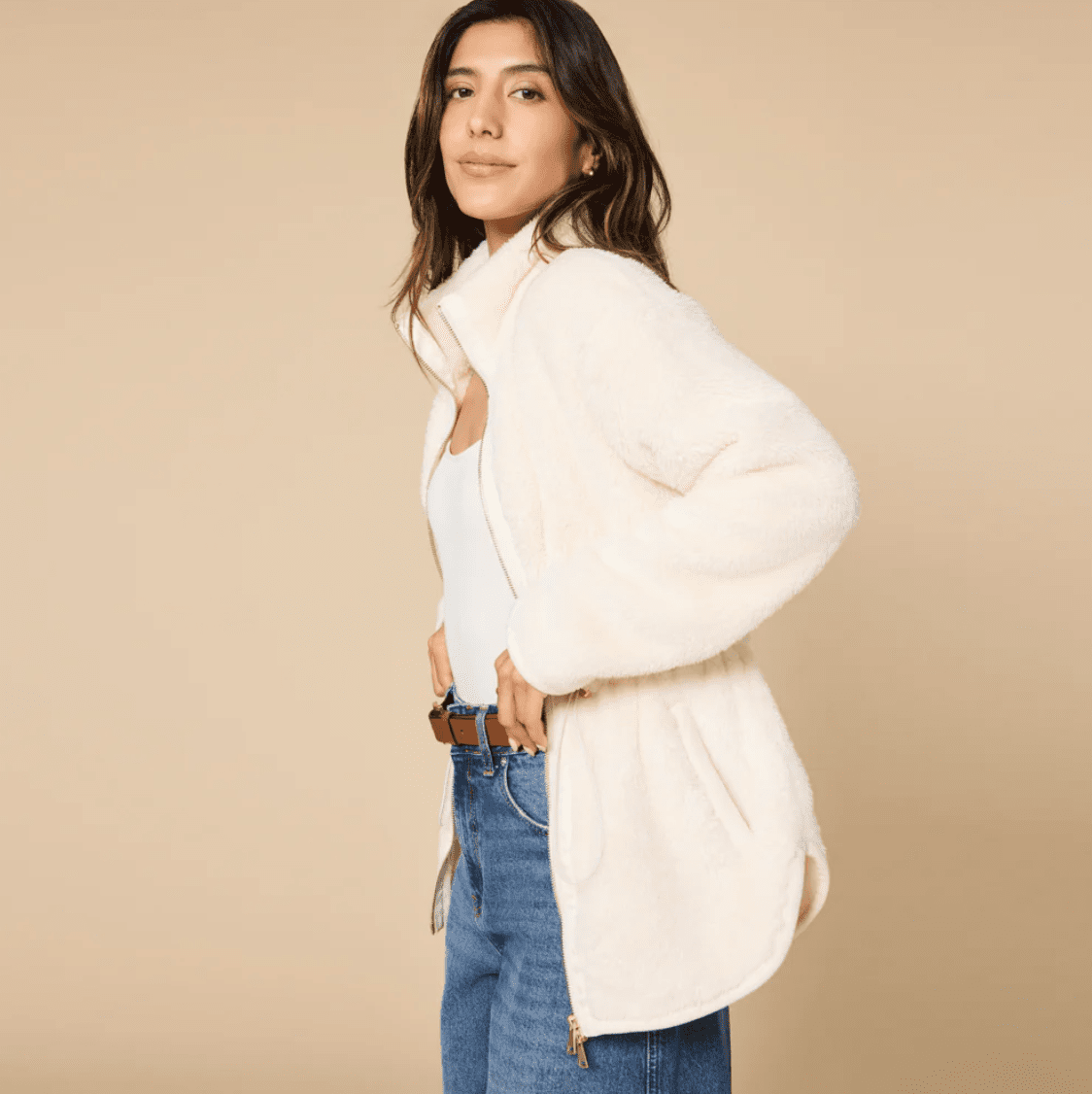 Dream Plush Zip Jacket - Almond - Veranda Cafe & Mercantile
