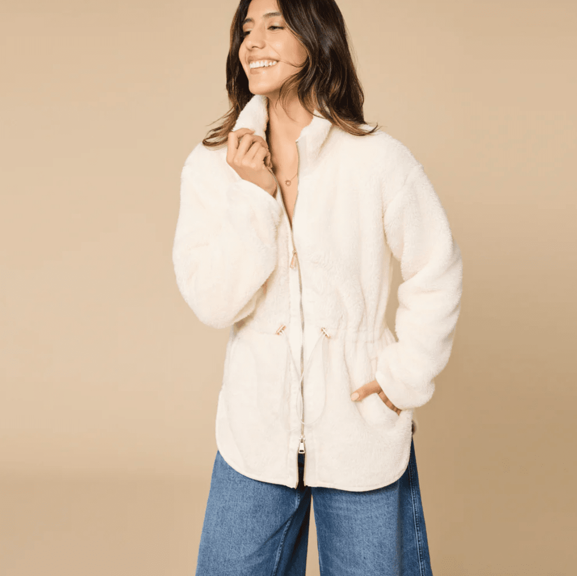 Dream Plush Zip Jacket - Almond - Veranda Cafe & Mercantile