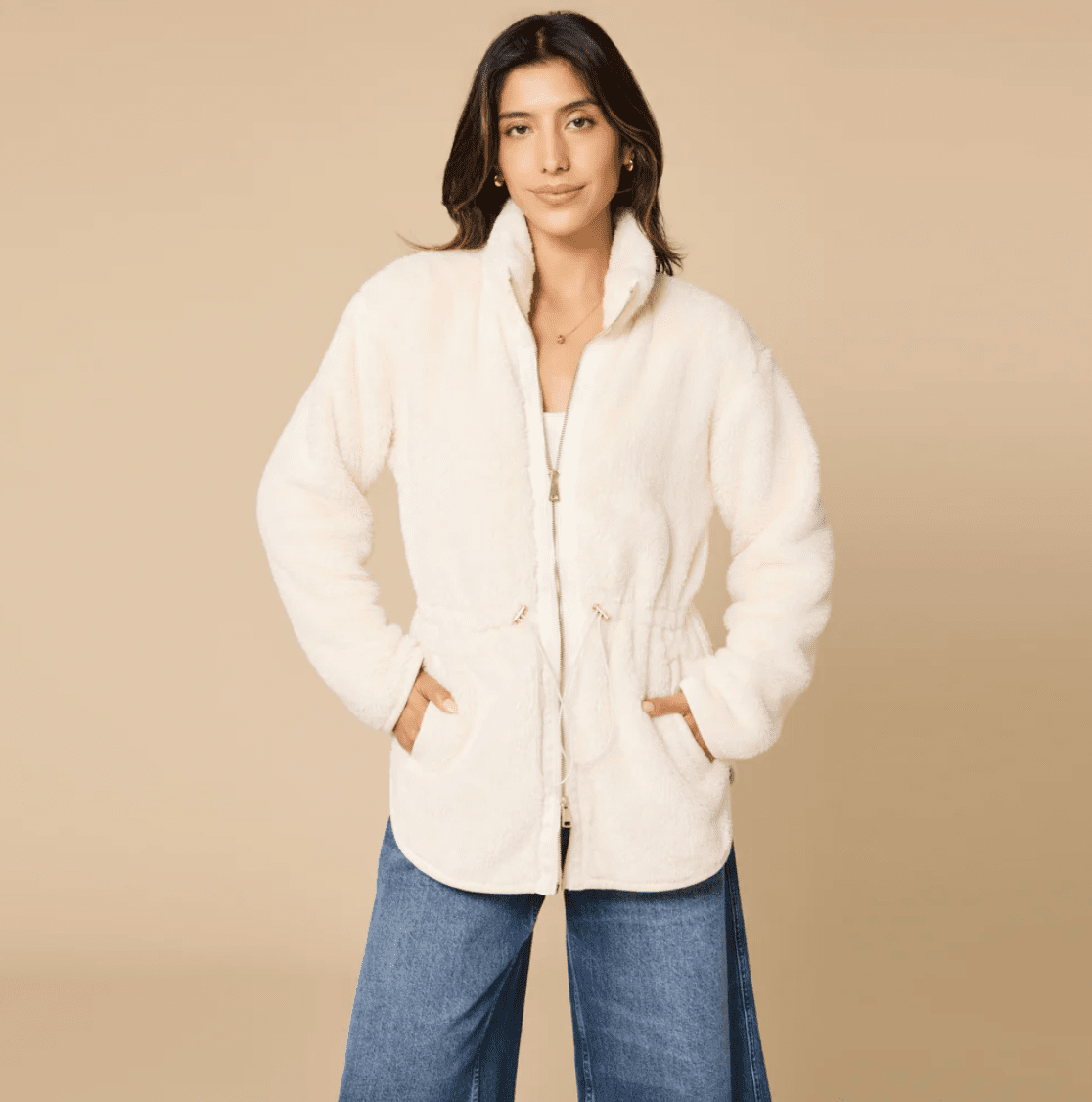 Dream Plush Zip Jacket - Almond - Veranda Cafe & Mercantile