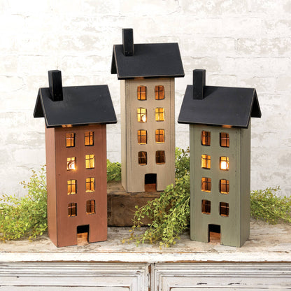 Distressed Wooden Primitive Saltbox House - 17.5"H