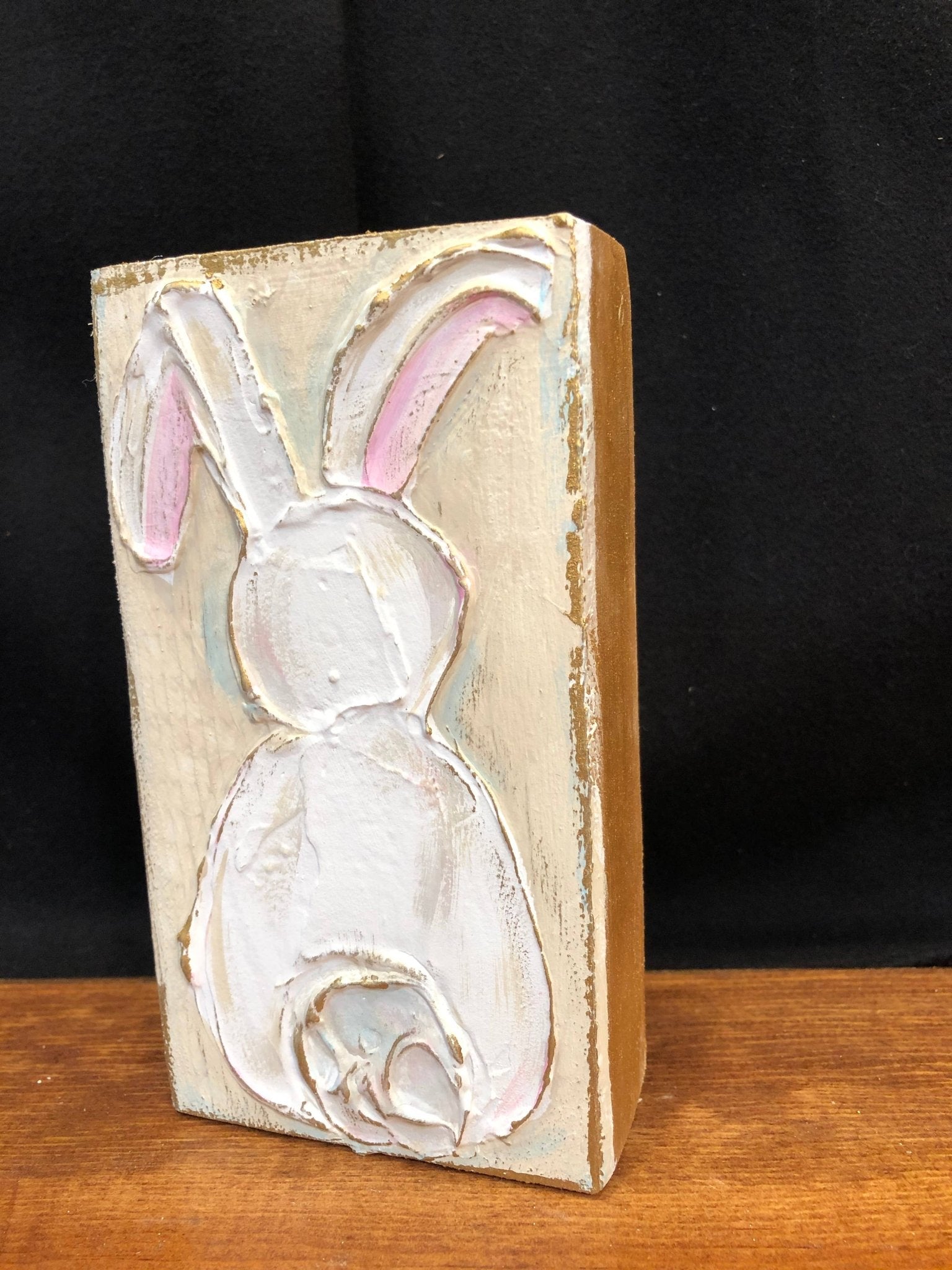 Easter Bunny Rabbit handmade textured wood block - Veranda Cafe & Mercantile