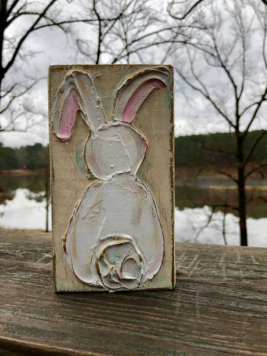Easter Bunny Rabbit handmade textured wood block - Veranda Cafe & Mercantile