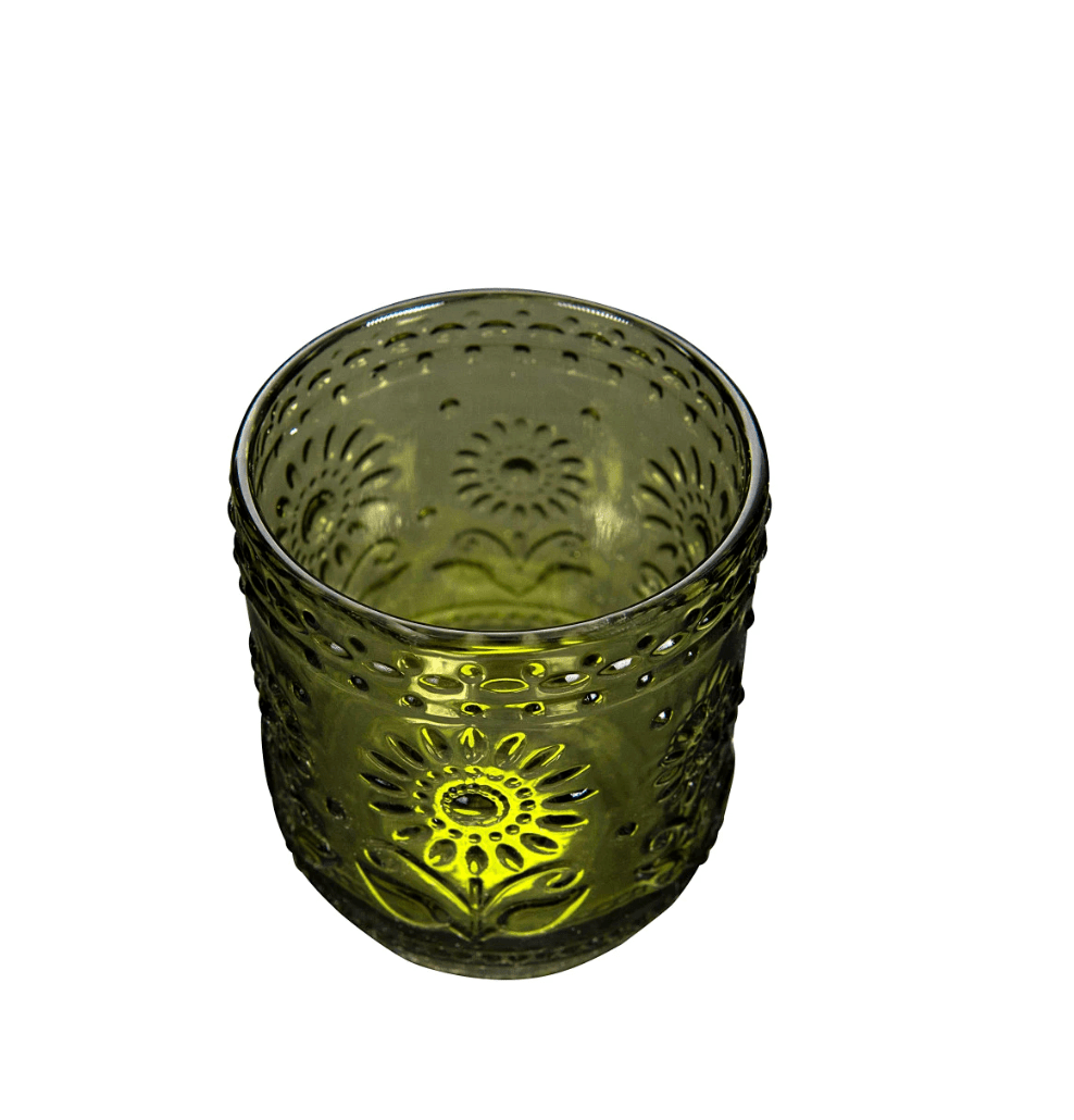 Embossed Drinking Glass - Green - Veranda Cafe & Mercantile