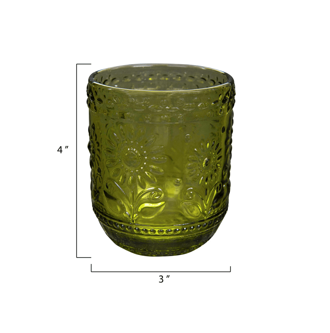 Embossed Drinking Glass - Green - Veranda Cafe & Mercantile