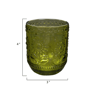 Embossed Drinking Glass - Green - Veranda Cafe & Mercantile