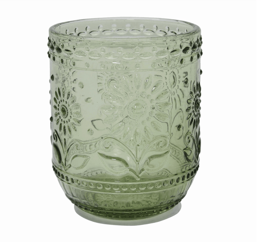 Embossed Drinking Glass - Green - Veranda Cafe & Mercantile
