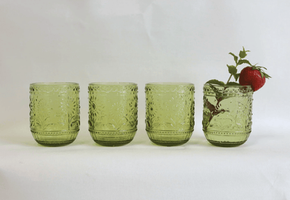 Embossed Drinking Glass - Green - Veranda Cafe & Mercantile