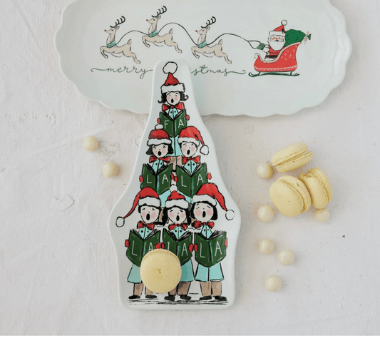 "Fa La La" Caroler Stoneware Tree Platter - Veranda Mercantile