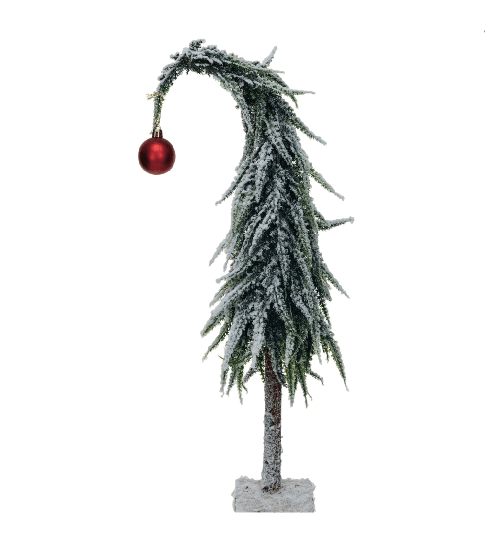 Faux Evergreen Tree with Red Ball Ornament - 14" H - Veranda Cafe & Mercantile