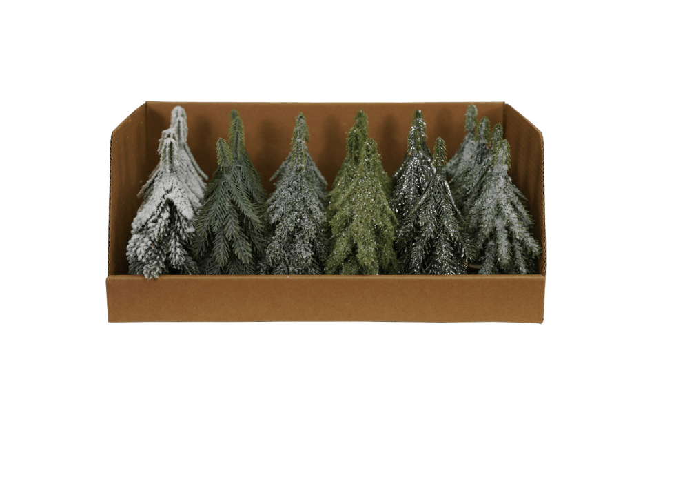 Faux Evergreen Trees with Natural Wood Slice Base - 4.25" H - Veranda Cafe & Mercantile