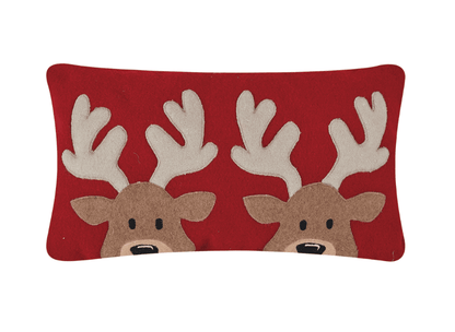 Felt Reindeer Embroidered Pillow - Veranda Cafe & Mercantile