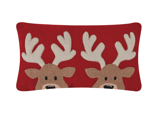 Felt Reindeer Embroidered Pillow - Veranda Cafe & Mercantile