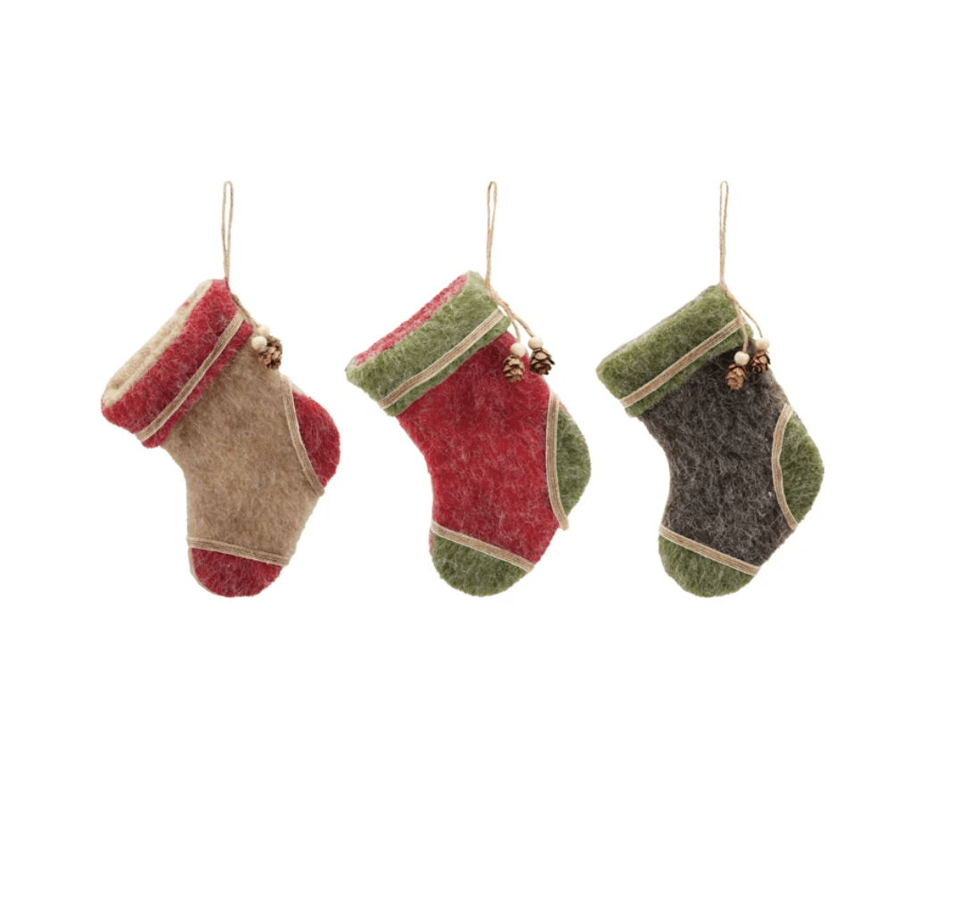 Felt Stocking Ornament with Pinecone | 3 Styles - Veranda Mercantile