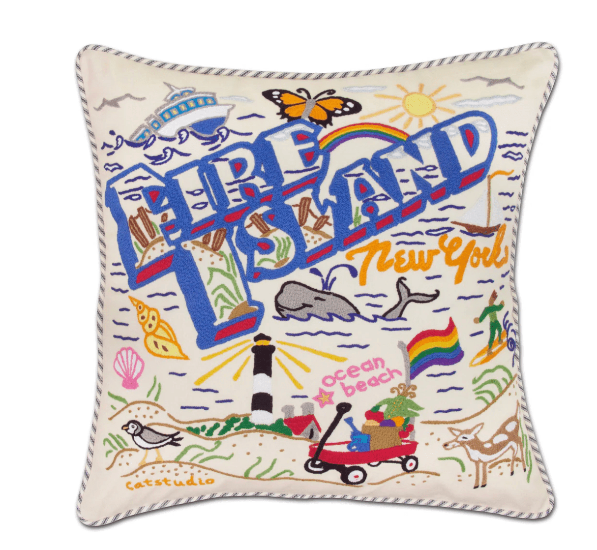 Fire Island Hand - Embroidered Pillow - Veranda Cafe & Mercantile
