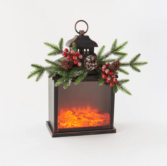 Fire Light Lantern w/ Berry Sprig - Veranda Cafe & Mercantile