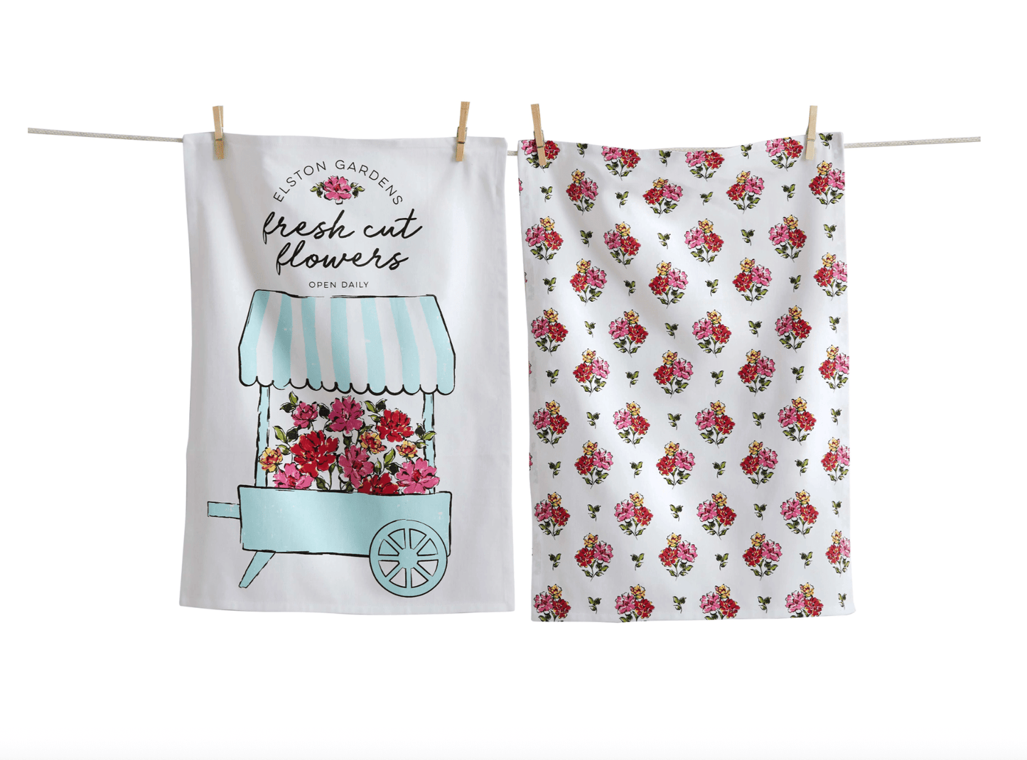 Flower Cart Dish Towels - Set of 2 - Veranda Cafe & Mercantile
