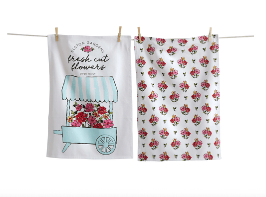 Flower Cart Dish Towels - Set of 2 - Veranda Cafe & Mercantile