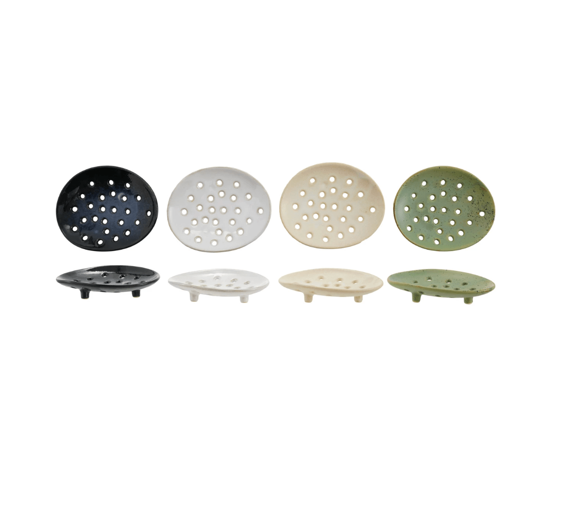Footed Stoneware Soap Dish with Reactive Glaze - Veranda Cafe & Mercantile