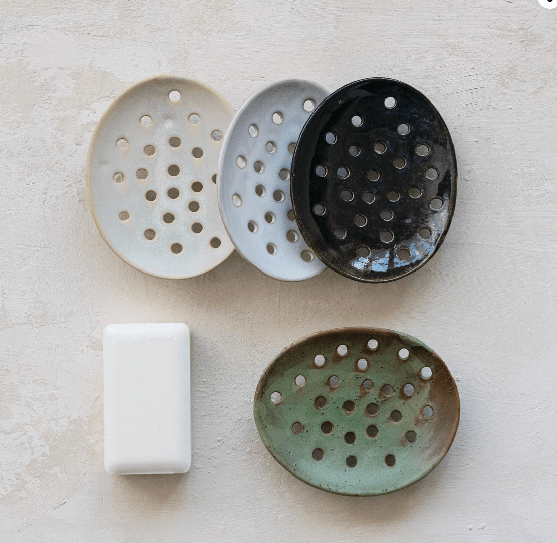 Footed Stoneware Soap Dish with Reactive Glaze - Veranda Cafe & Mercantile