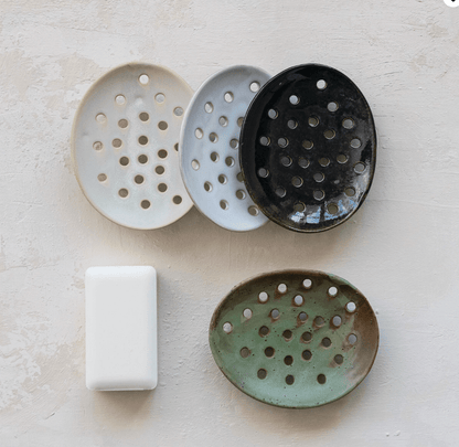 Footed Stoneware Soap Dish with Reactive Glaze - Veranda Cafe & Mercantile
