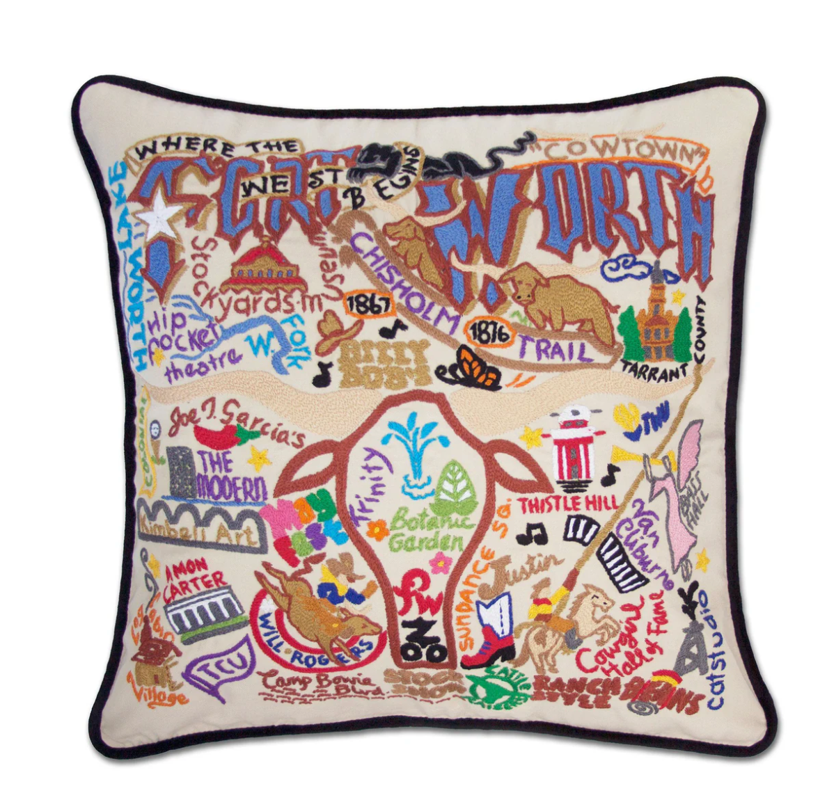 Fort Worth Hand - Embroidered Pillow - Veranda Cafe & Mercantile