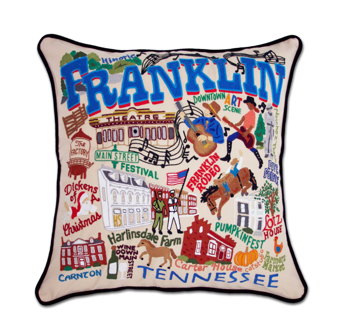 Franklin Hand - Embroidered Pillow - Veranda Cafe & Mercantile