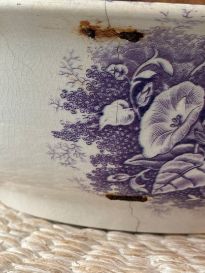 French Antique Sarreguemines Lavender Wash Basin - Veranda Cafe & Mercantile