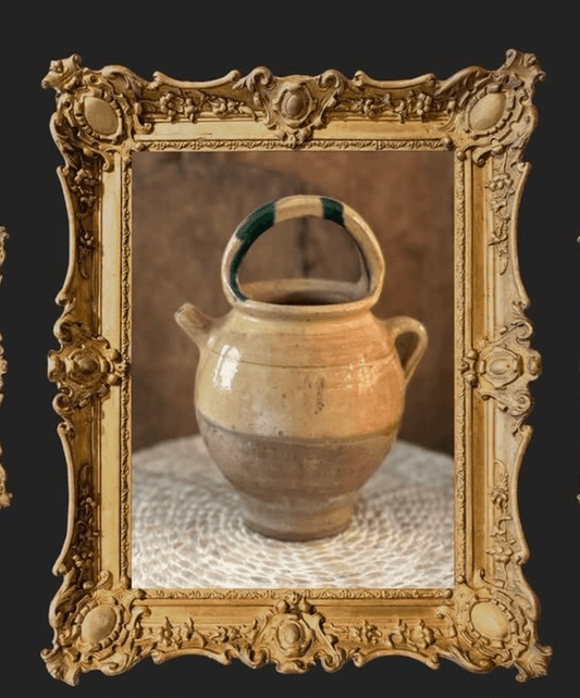 French c. 19th Century Gargoulette - yellow with green accents - Veranda Cafe & Mercantile