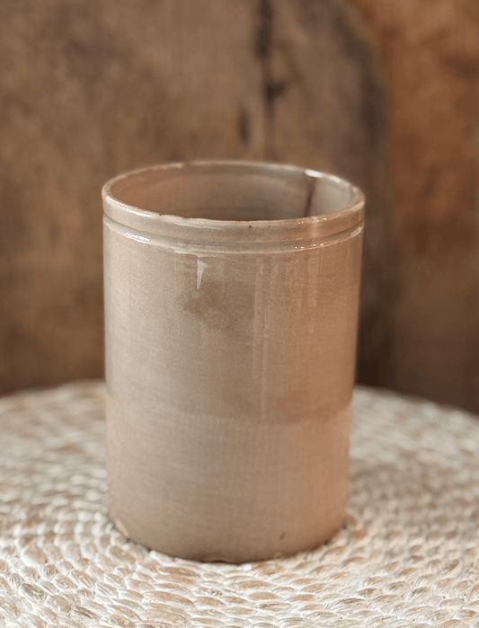 French Vintage Tall stained jam pot with crack - Veranda Cafe & Mercantile